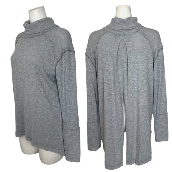 Free People We The Free Long Sleeve Turtle Top L Gray Split Back Turtleneck - Picture 1 of 12